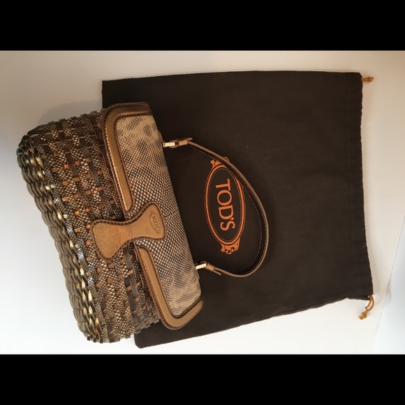 Tod’s Handbag Woven Leather Bronze Beige Small EUC - Picture 8 of 13
